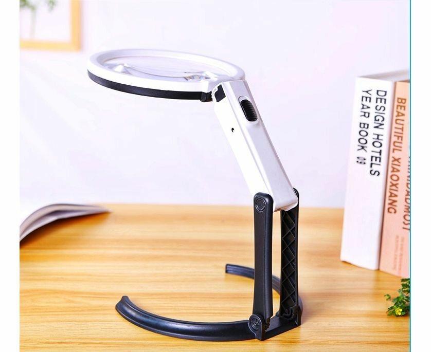 Magnifier Лупа настольная Magnifier 2x/5x-120мм складная с подсветкой (10 LED) MG3B-1C для чтения и рукоделия — фото 3