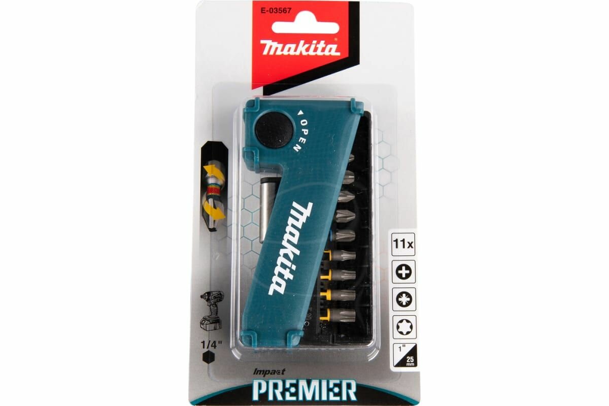 Набор насадок Impact Premier (11 шт; 25 мм; C-form; PH, PZ, T; магнитный держатель) Makita E-03567