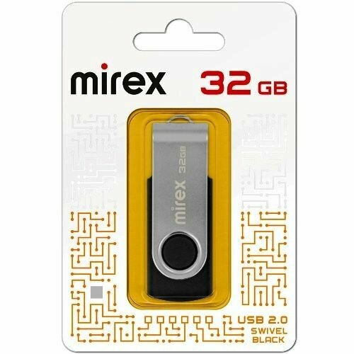 Флешка Mirex Swivel Rubber Black 32 Гб usb 2.0 Flash Drive - резиново черный + металлик