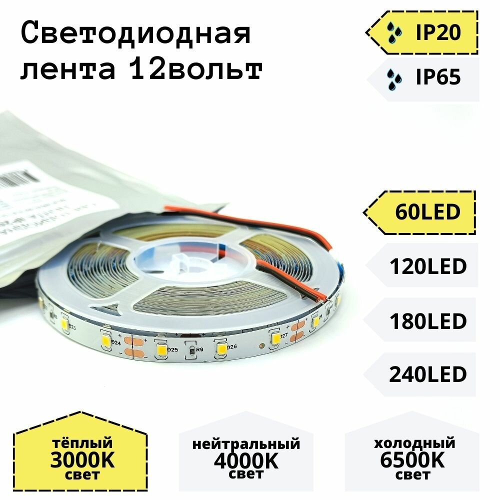 Лента светодиодная GLS-2835-60-4.8-12-IP20-3, GENERAL 500010 (5 м.) - фотография № 2