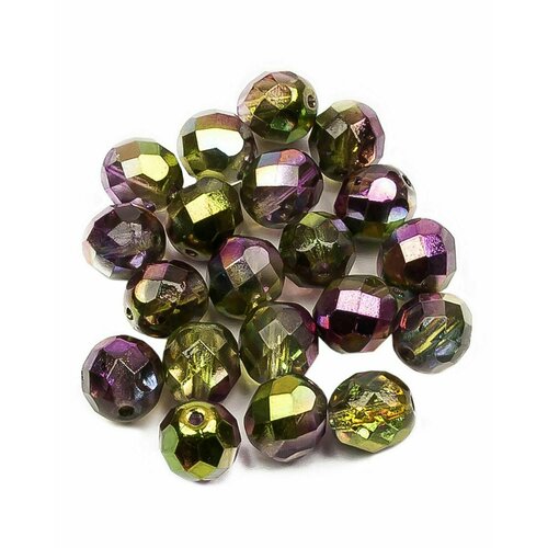 Стеклянные чешские бусины, граненые круглые, Fire polished, 8 мм, цвет Crystal Magic Orchid, 20 шт.