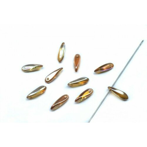 Бусины Dagger beads 11х3мм, отверстие 0,8мм, цвет 00030/98532 Crystal Brown Rainbow, 736-038, 10шт