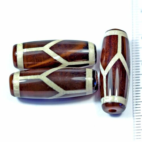 Бусина Дзи натуральный камень Агат темно-коричневый с белым Черепаха 0011242 цилиндр 30x12 мм, цена за 1 шт.