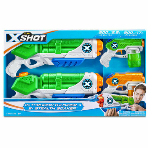 бластер zuru x shot water warfare typhoon thunder разрушение тайфуна игрушки для мальчиков 1228 Водный бластер ZURU X-Shot Water «Ворфейс», Тайфун 2 шт, Сокер 2 шт