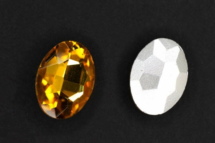 Кристалл Овал 18х13х5,5мм, цвет желтый, стекло, 26-179, 2шт