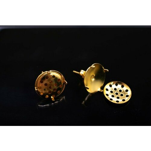 Гвоздики основы для серег с сеточкой 12х15х0,8мм, цвет золото, латунь, 21-006, 1 пара шапка 25 006 тоффи золото