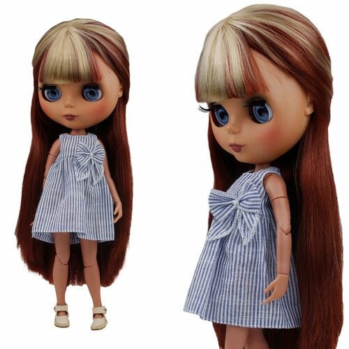 Одежда для кукол Блайз, летнее хлопковое платье в голубую полоску