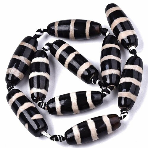 Бусина Дзи натуральный камень Агат черный с белым Чун Си 0011032 цилиндр 30x12 мм, цена за 1 шт.