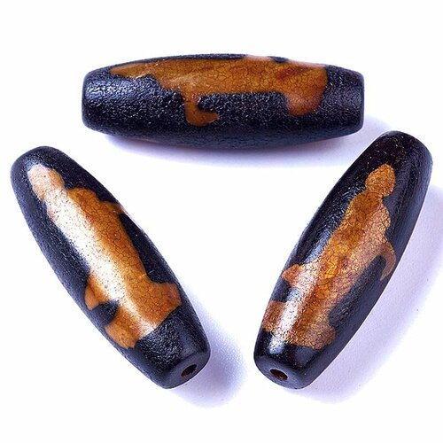 Бусина Дзи натуральный камень Агат черный экзотика Гуань Инь 0010881 цилиндр 30x12 мм, цена за 1 шт.