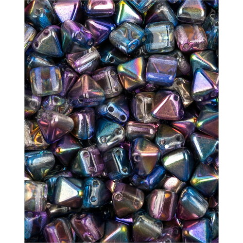 Стеклянные чешские бусины с двумя отверстиями, Pyramid beads 2-hole, 6 мм, цвет Crystal Magic Blue, 20 шт.