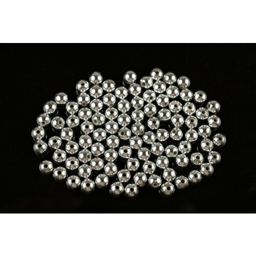 Бусины акриловые круглые 6мм, отверстие 1мм, цвет серебро, гальваническое покрытие, 528-007, 10г (около 90шт)