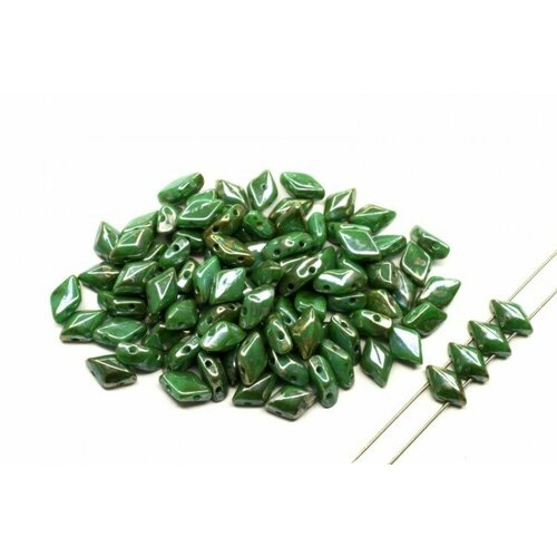 Бусины GemDuo 8х5мм, отверстие 0,8мм, цвет 63130/43500 Turquoise Green Rembrandt, 709-125, 10г (около 64шт)