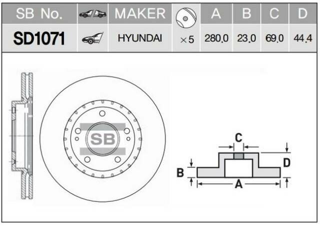 Тормозной диск (перед.) Hi-Q на Hyundai Creta / / i30 / Kia Ceed (Sangsin SD1071) ZISD1071