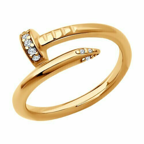 фото Кольцо diamant online, серебро, 925 проба, золочение, фианит, размер 18, прозрачный