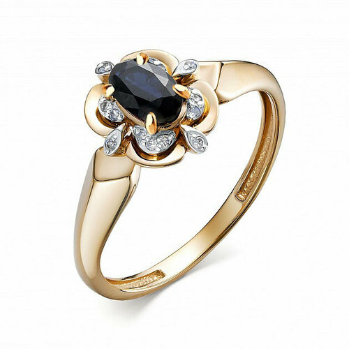 фото Кольцо алькор, золото, 585 проба, сапфир, бриллиант, размер 17, бесцветный