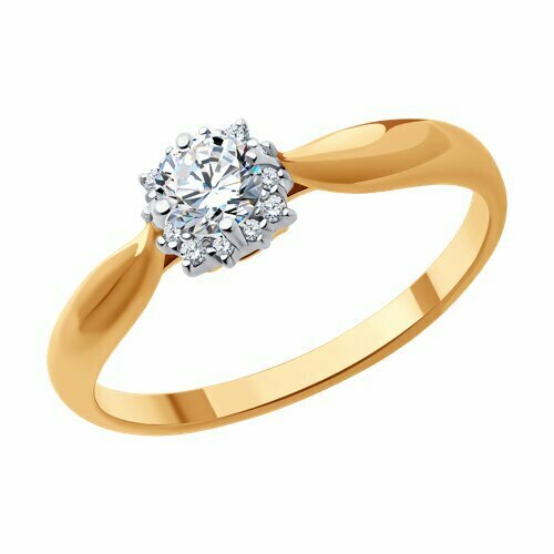 фото Кольцо помолвочное, золото, 585 проба, фианит, размер 18.5 diamant-online