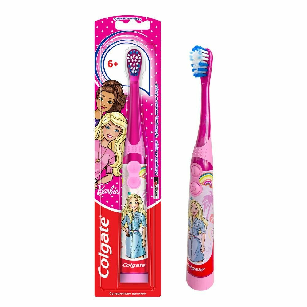 Колгейт Барби / Colgate Barbie Детская Электрическая зубная щетка с мягкими щетинками для девочек, розовая