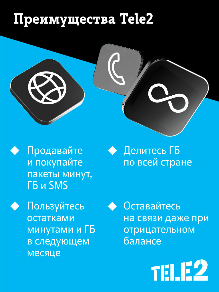 Sim-карта Tele2 для Московской области баланс 650 рублей