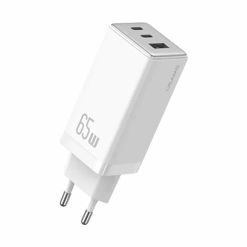 Сетевое зарядное устройство GaN USAMS Sandru series 65W, USB-A и USB-C x2 с поддержкой быстрой зарядки PD и QC цвет: Белый