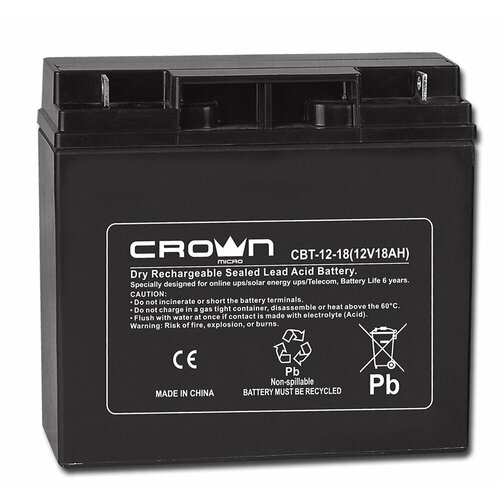 Аккумулятор cвинцово-кислотный Crown Micro 12V 18 ah аккумулятор alfa fb 12 12 12в 12ач 12v 12ah для детского электромобиля ибп аварийного освещения терминалов весов для электрических скутеров