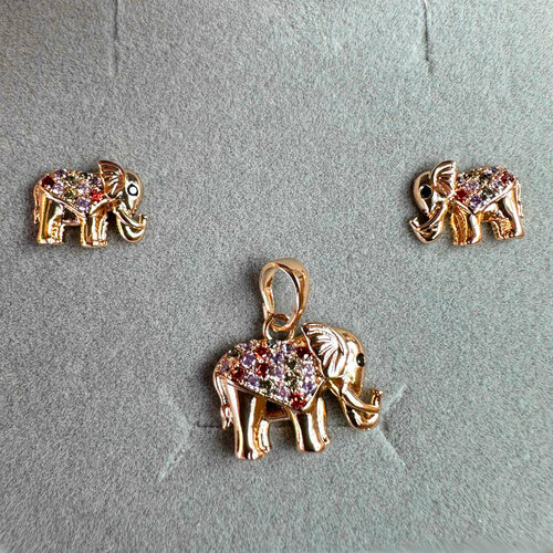 фото Комплект бижутерии xuping jewelry набор украшений: кулон и серьги «слон удачи»: серьги, подвеска, бижутерный сплав, золочение, фианит, золотой