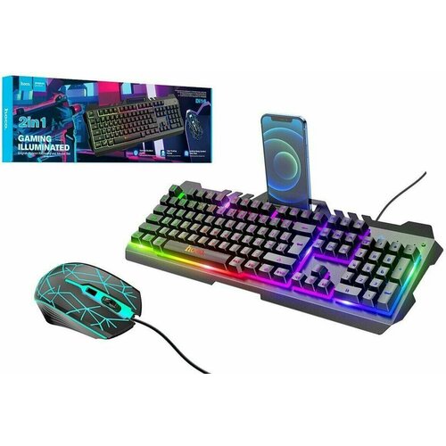 Комплект игровой HOCO DL16 проводной клавиатура+мышь с подсветкой RGB (черный) русская раскладка