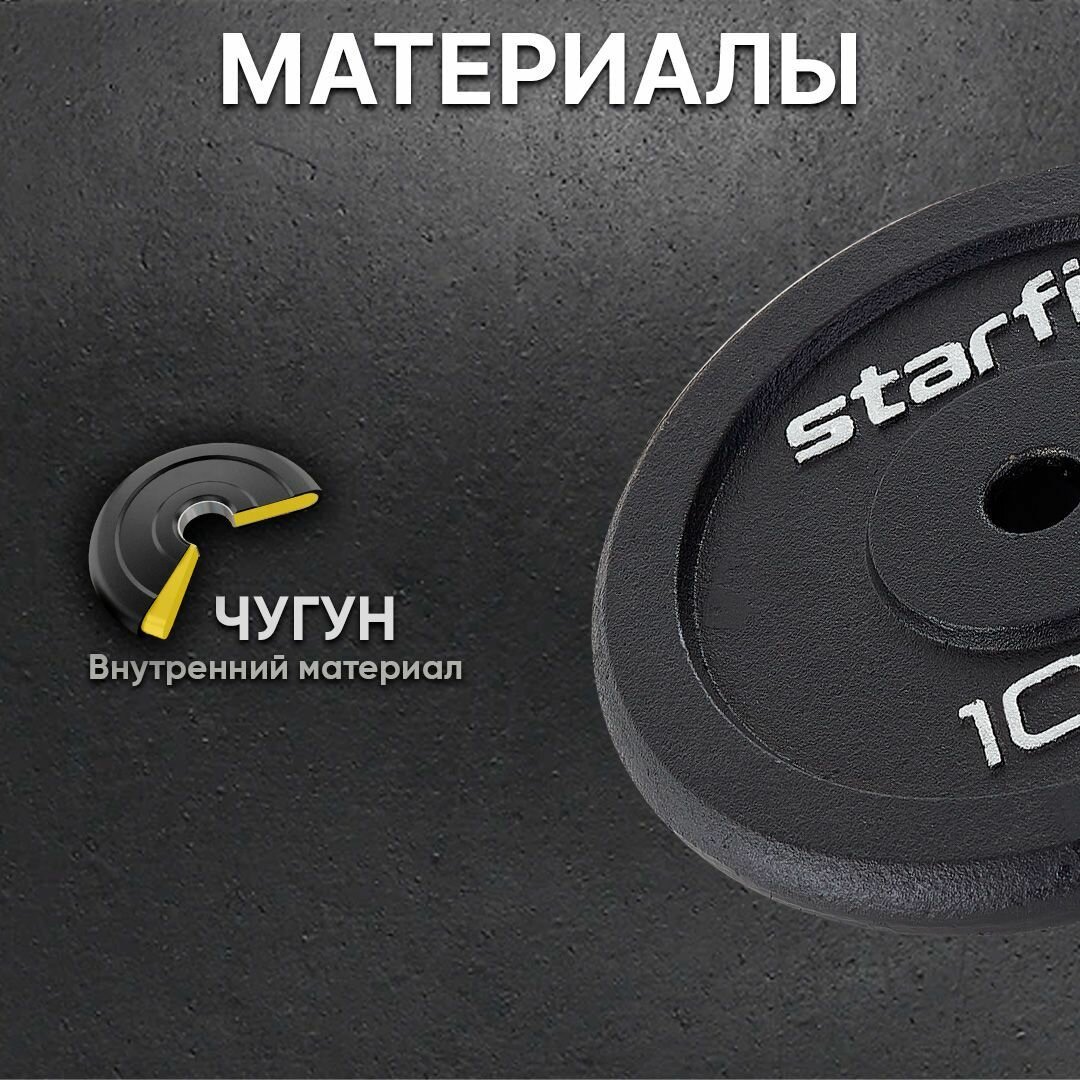 Диск Starfit BB-204 для штанги без покр. 10кг черный (УТ-00009822) - фото №6