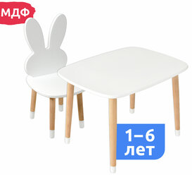 Детский стол и стул из дерева MEGA TOYS Кролик комплект мебели в детскую комнату деревянный