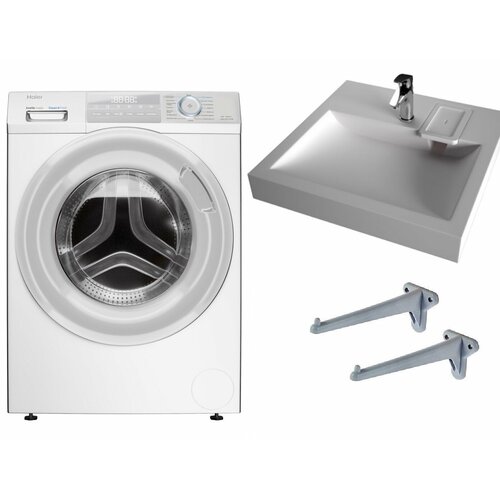 Стиральная машина с паром Haier HW60-BP12929B с раковиной Solo Jazz 50 над стиральной машиной 5505000₽