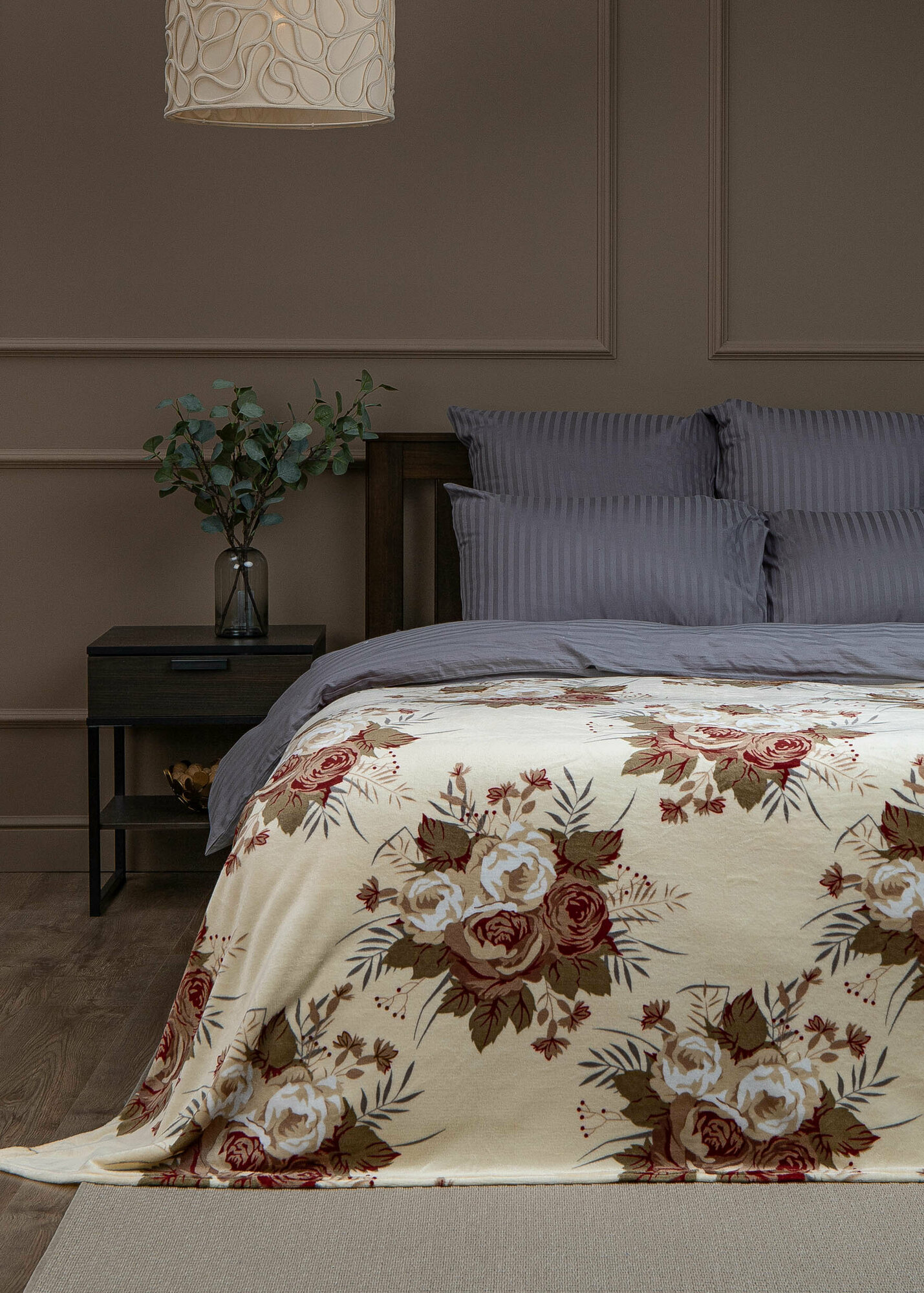 фото Плед TexRepublic Absolute Букеты роз Фланель 140х200 см Бежевый