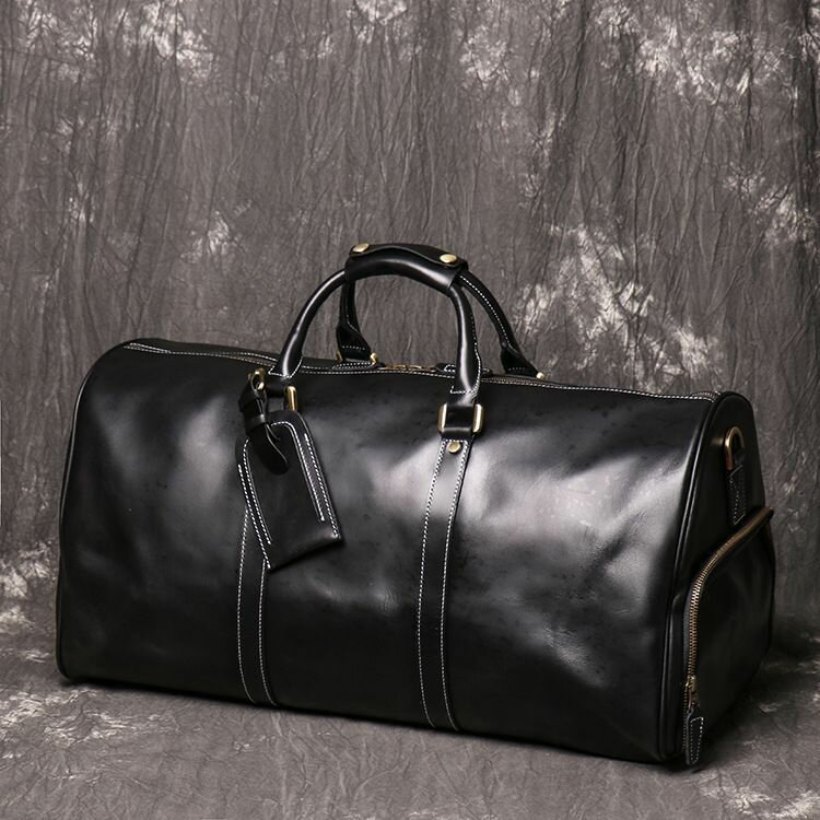 Сумка дорожная CamelBags TB-0007BLCK-GL, натуральная кожа, 35 л, 25х27х51 см, ручная кладь, отделение для обуви, опорные ножки, плечевой ремень, черный - фотография № 3