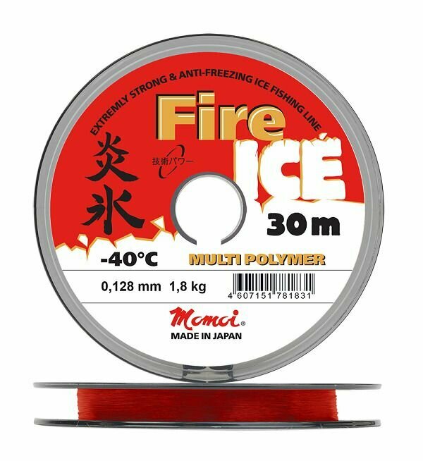 Монофильная леска для рыбалки Momoi FIRE ICE 30м / зимняя леска / цвет красный