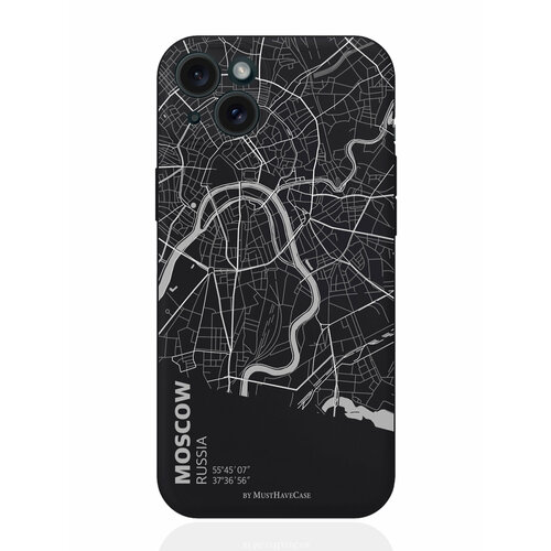 фото Чехол для смартфона iphone 15 plus черный силиконовый карта москвы musthavecase