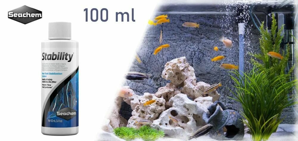Бактерии Seachem Stability 100 мл на 400 л - живые бактерии для воды, расход 5мл на 80л для морской и пресной воды