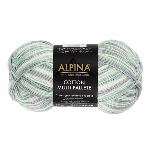 Пряжа Alpina COTTON MULTI PALLETE 10 шт. по 50 г 50% хлопок, 50% акрил 205 м №04 белый-мятный-св. серый