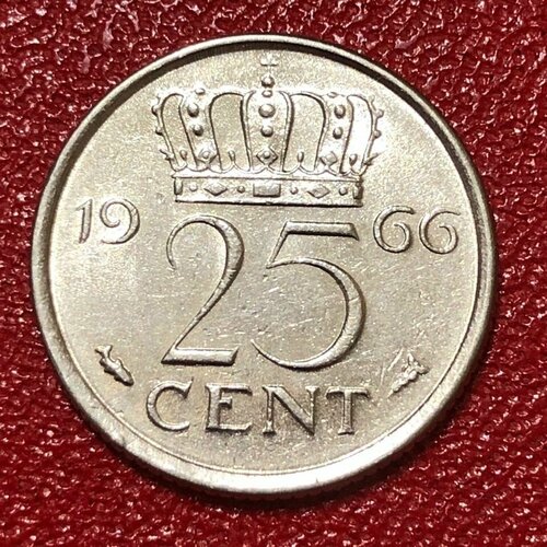Монета Нидерланды 25 центов 1966 год # 2-4 монета нидерланды 5 центов 1954 год королева юлиана 4 4