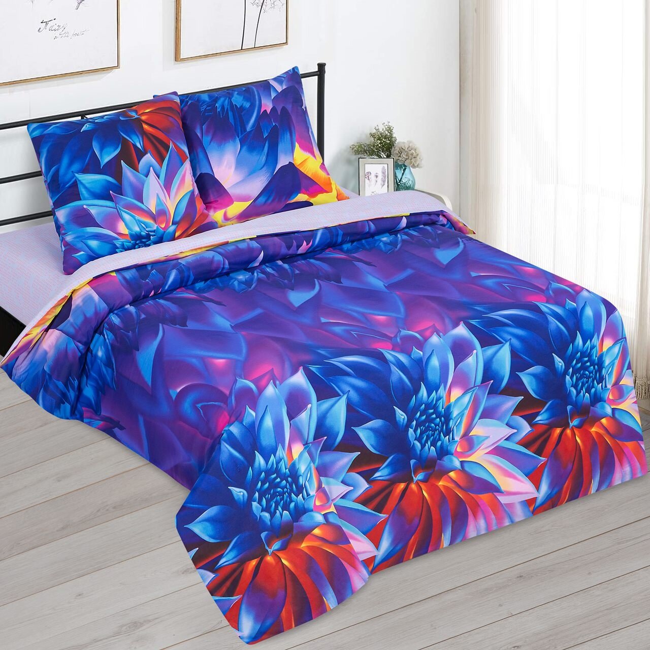 фото Постельное белье 2-спальное Поплин (70х70 2 шт) "Сияние арт. 904" (синие цветы)