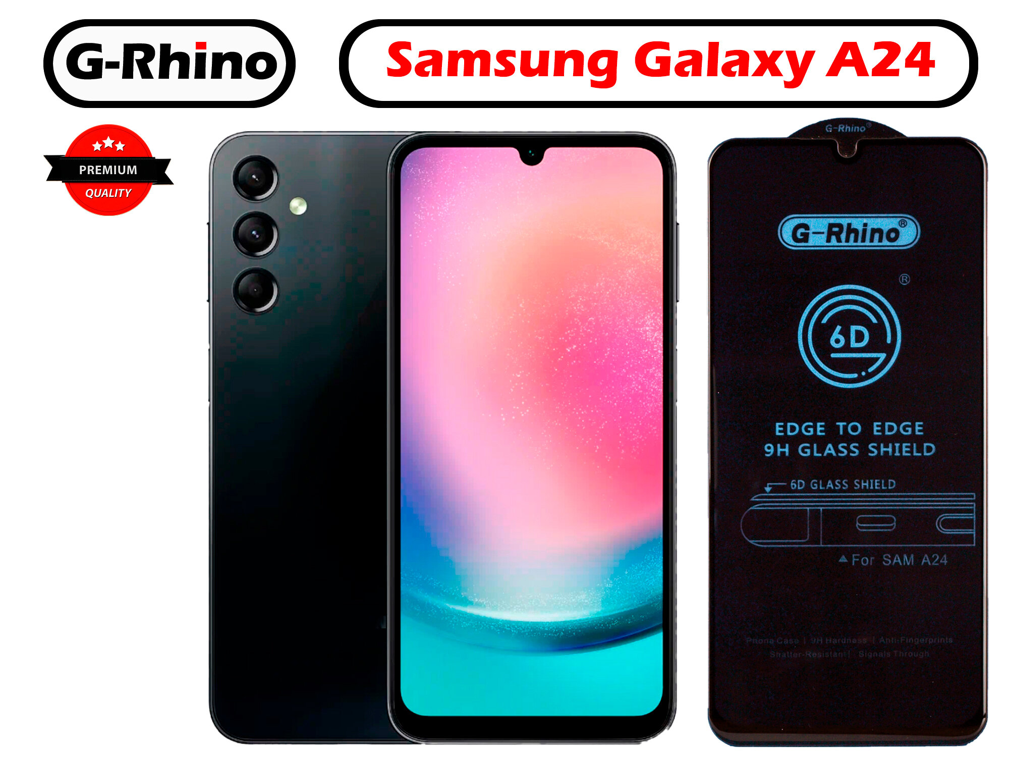 Защитное стекло G-Rhino для Samsung A24 / Закаленная прозрачная защита 9H на экран для смартфона Самсунг А24 / Противоударная бронь