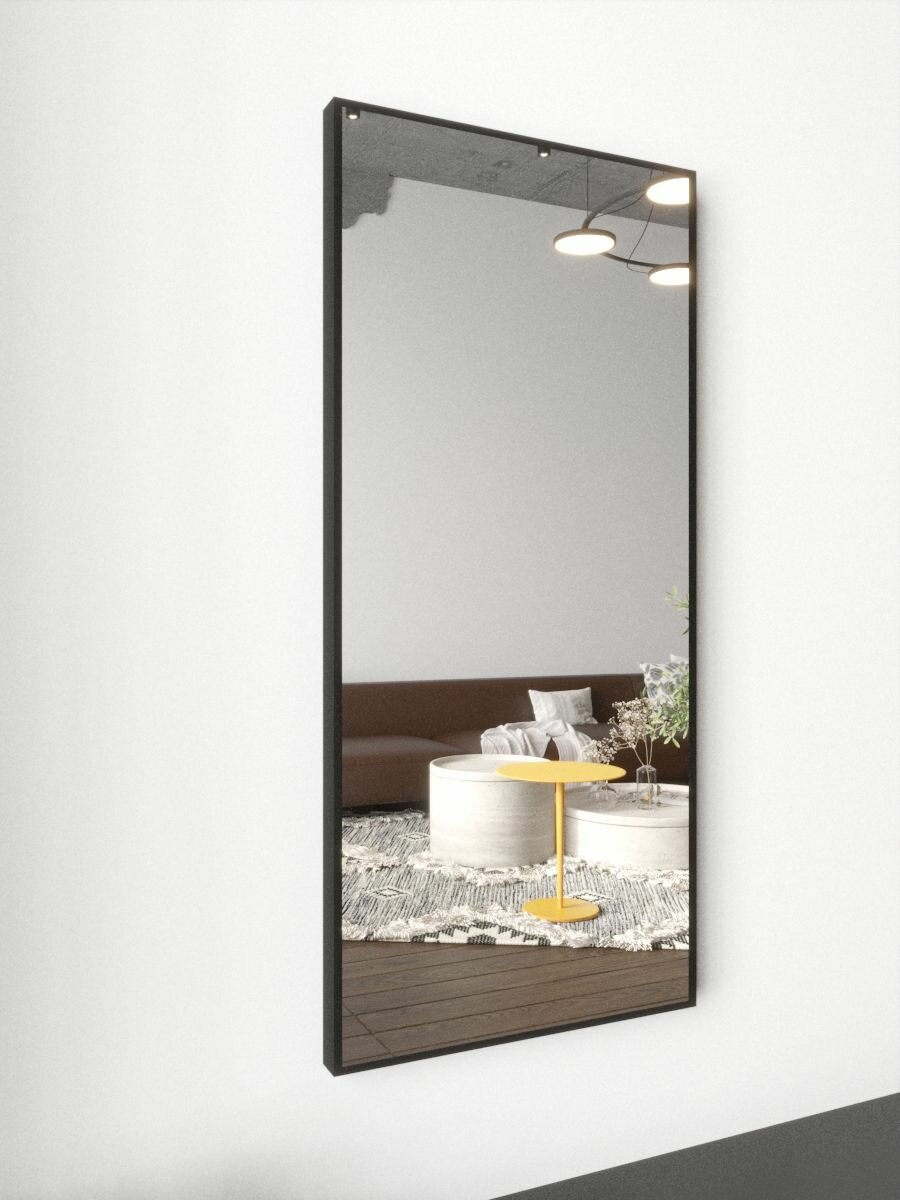 Зеркало настенное 110х50 см в черной алюминиевой раме - фотография № 4