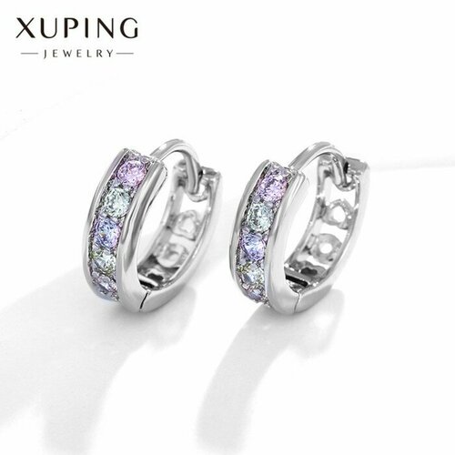 Серьги конго XUPING JEWELRY, искусственный камень, фианит, мультиколор, серебряный