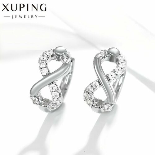 Серьги конго XUPING JEWELRY, фианит, искусственный камень, белый, серебряный