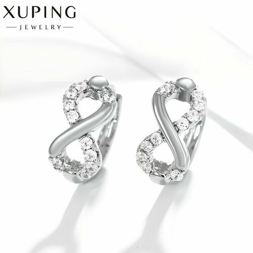 Серьги конго XUPING JEWELRY, белый, серебряный серьги пусеты xuping jewelry бижутерный сплав кристаллы swarovski искусственный камень ручная работа размер диаметр 12 мм серебряный серый