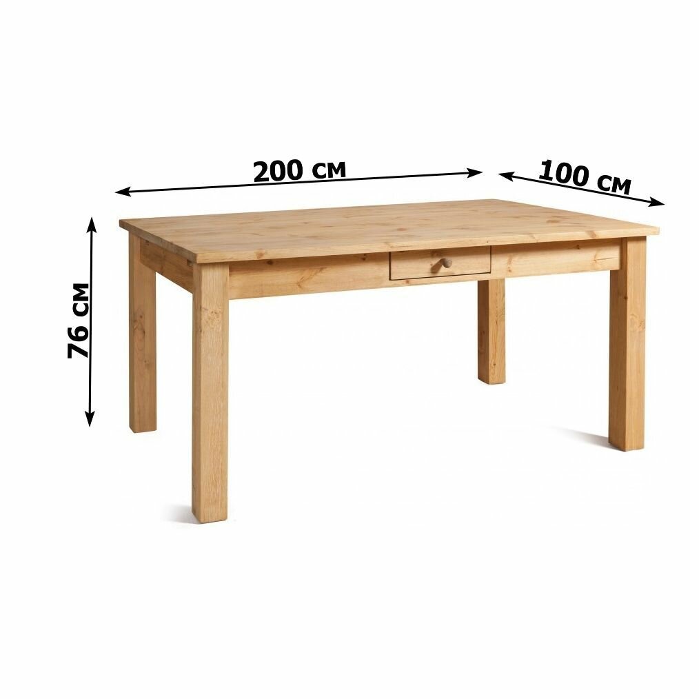 Стол с ящиком 200 Прованс KTT20 200х100х76 см, массив сосны, старение/воск