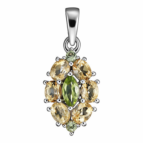 фото Подвеска uvi, серебро, 925 проба, родирование, перидотит, перидот, цитрин, размер 1 см.