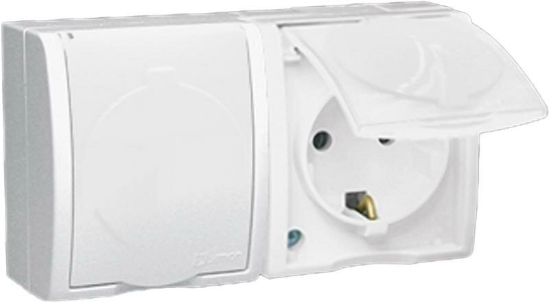 фото 1594433-030 Розетка двухместная Simon 15 Aqua открытый монтаж, с заземлением, с крышкой, белый