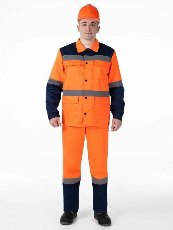 Костюм рабочий Дорожника ROAD WORK, оранжевый/т. синий (48-50; 182-188) /сигнальный костюм /спецодежда / рабочий костюм мужской