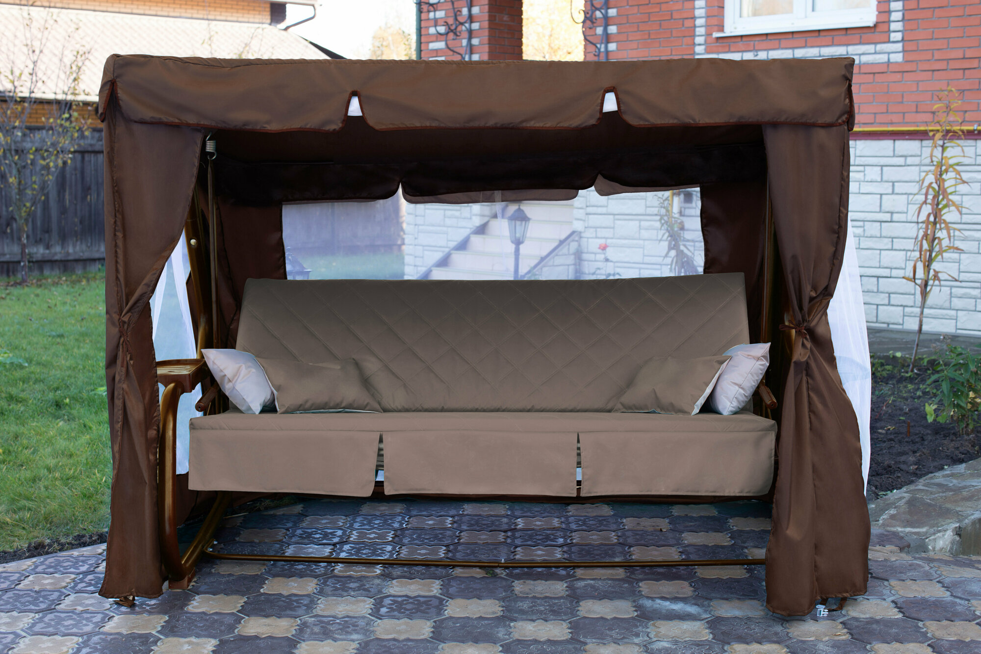 Тент-шатер Fler + москитная сетка для качелей Мастак Премиум 221х143х170 см, коричневый - фотография № 3