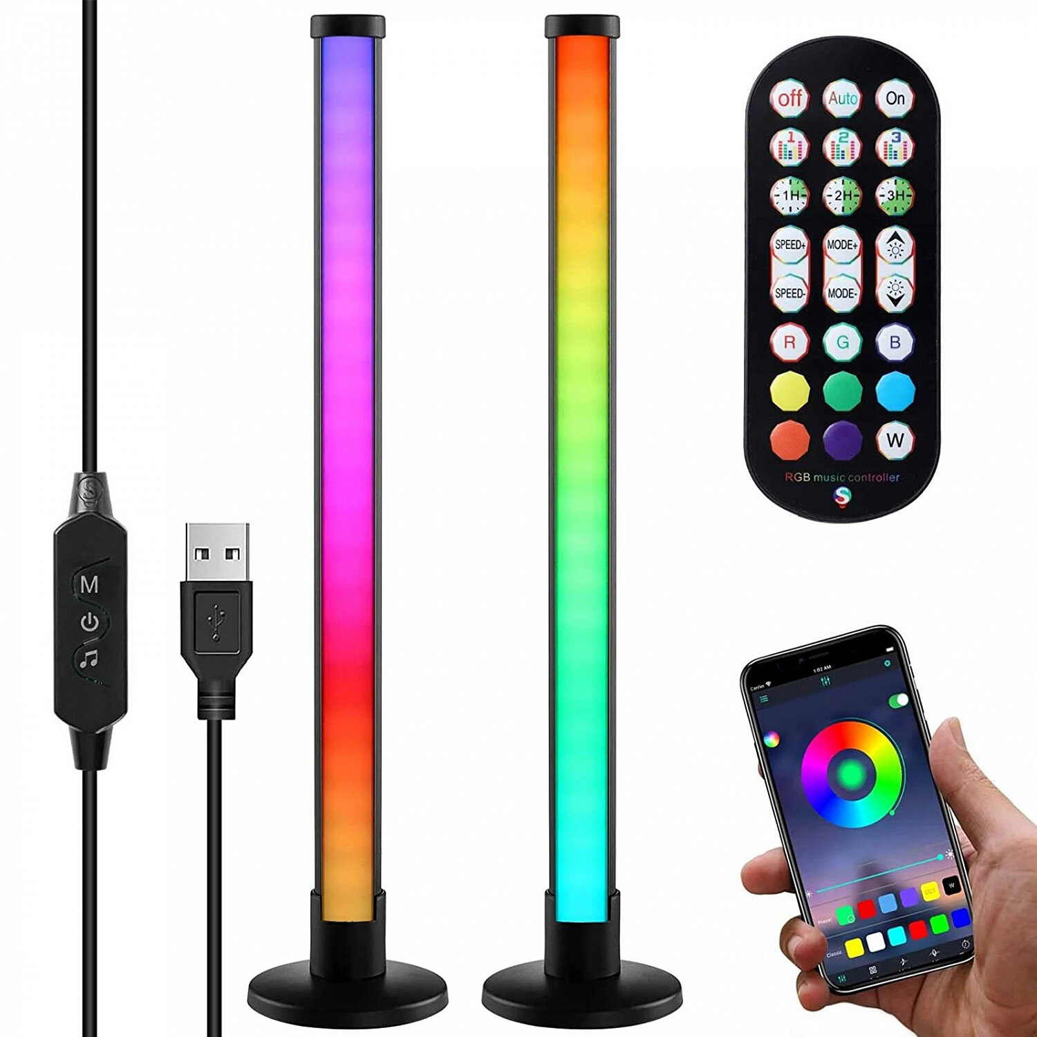 RGB подсветка настольная 2х50 см, микрофон, пульт ДУ, управление по ВТ - фотография № 1