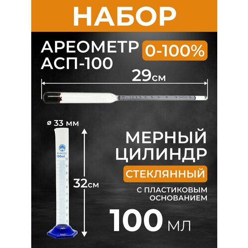 Набор ареометр АСП-100 0-100 мерный цилиндр 100 мл 480₽