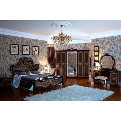 Спальный гарнитур Мэри Грация орех (кровать 160х200 шелкогр, шкаф 6дв, тумбочки 2шт, кроватное основание, туал. стол, зеркало)